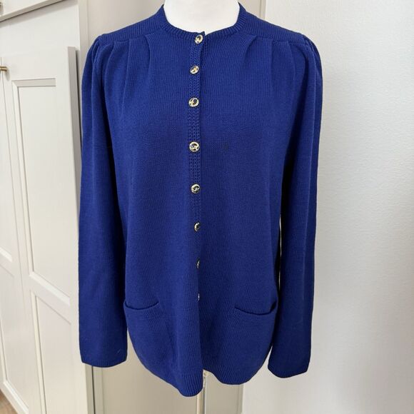 Vintage St. John for Neiman Marcus Sz 8 Sweater Santana Knit Blue Flaw Pls Read - Picture 1 of 11